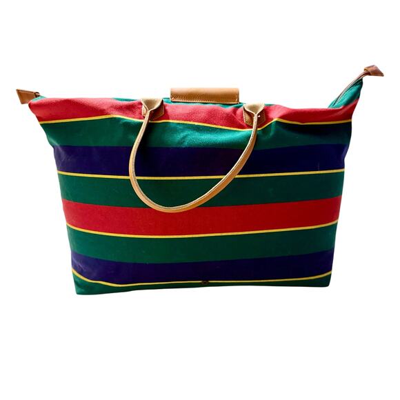 Vintage Accessories Unlimited Striped Canvas Weekender Travel Duffle Bag - Picture 2 of 8